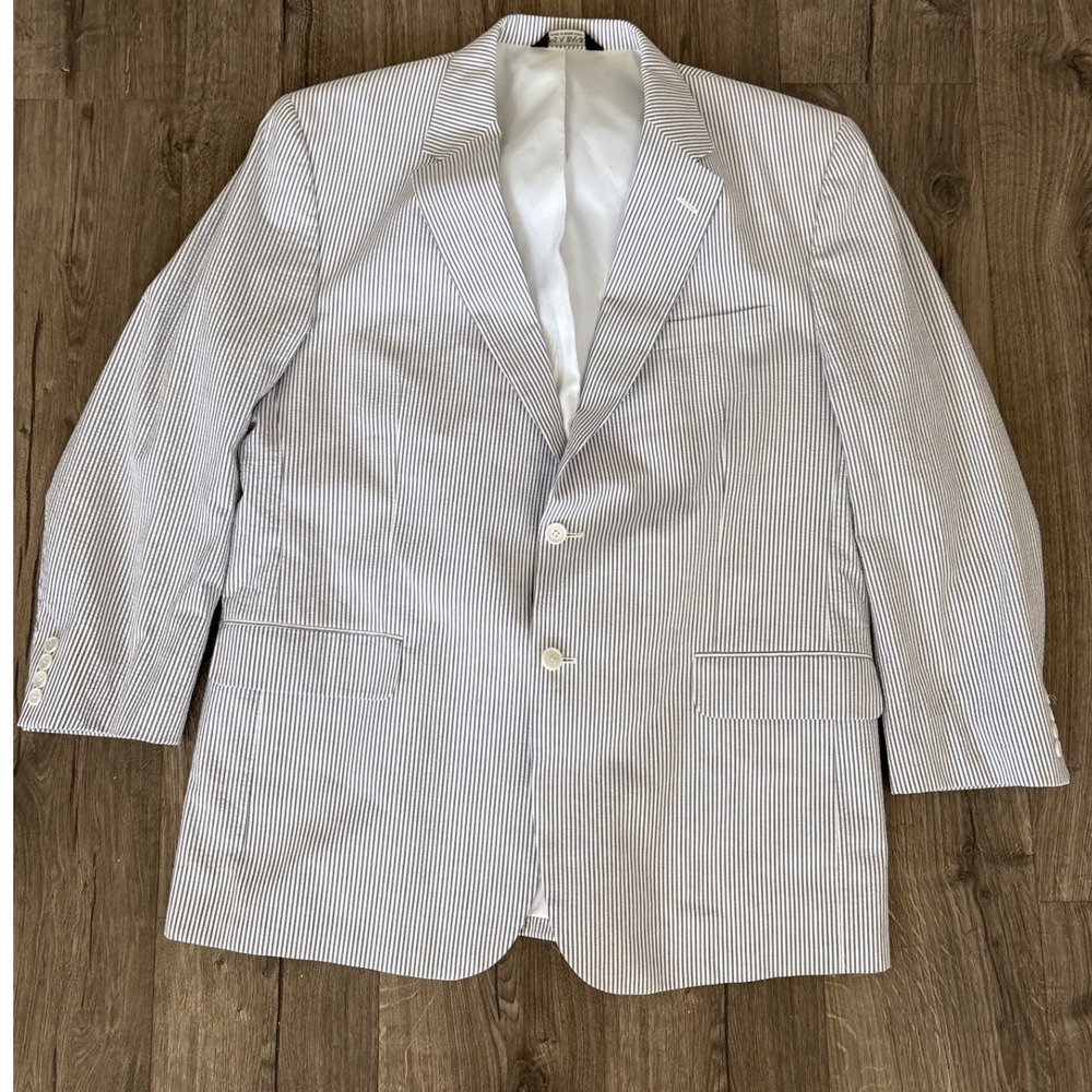 Jos A‎ Bank Seersucker Stripe Blazer Jacket Mens Classic Fit 100% Cotton